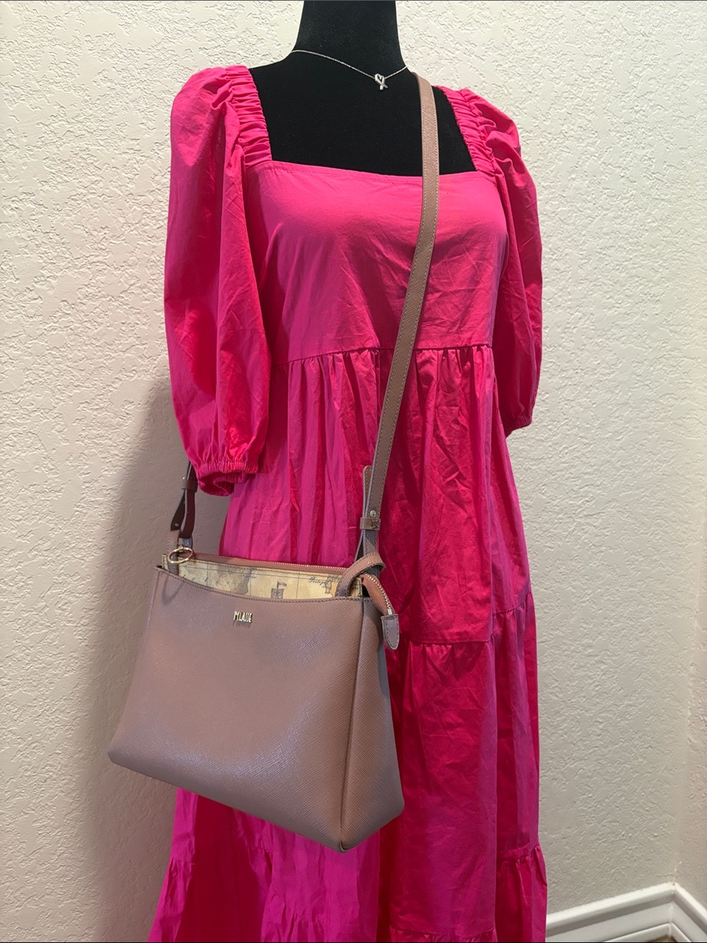 Pink Crossbody Shoulder Bag - Neutral Taupe